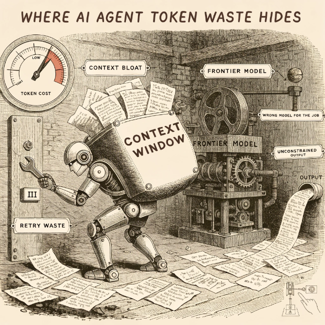 Where AI agent token waste hides — context bloat, retry waste, model over-provisioning, and unconstrained output
